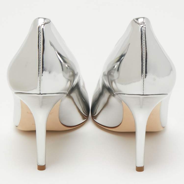 مملوكة مسبقًا Burberry Silver/Brown Leather Annalise Pumps Size 39.5