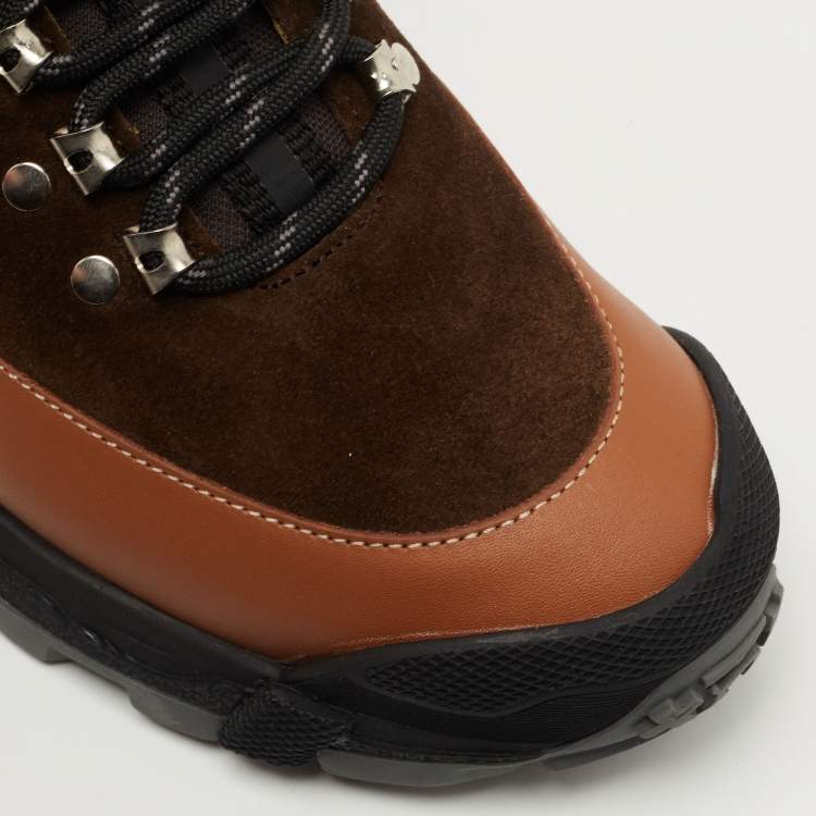 Pre Owned Burberry Multicolor Leather and Suede Tor Hiking Boots Size 36.5