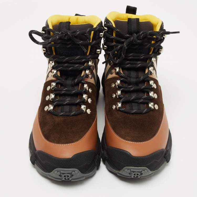 Pre Owned Burberry Multicolor Leather and Suede Tor Hiking Boots Size 36.5