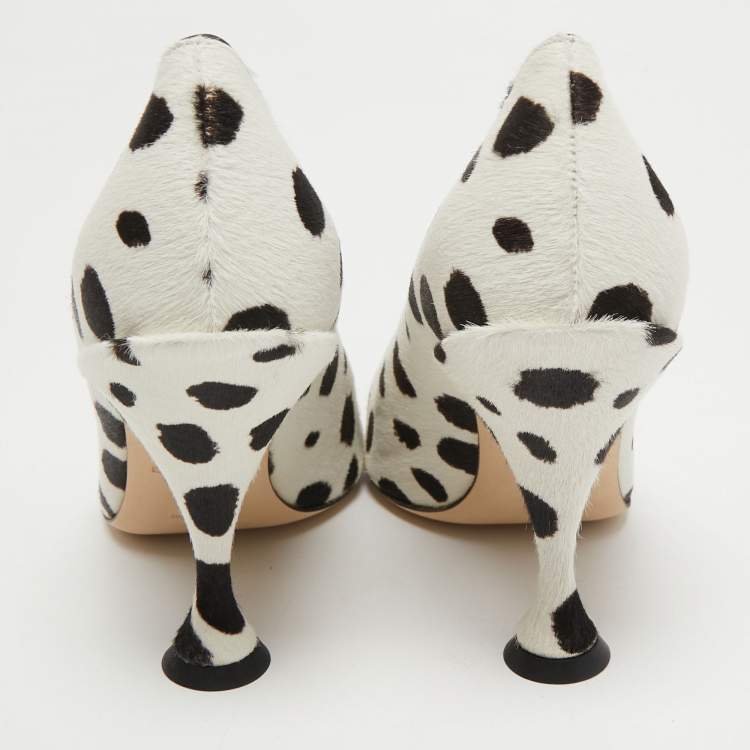 Pre Owned Burberry White/Black Calf Hair Ava Pumps Size 39.5
