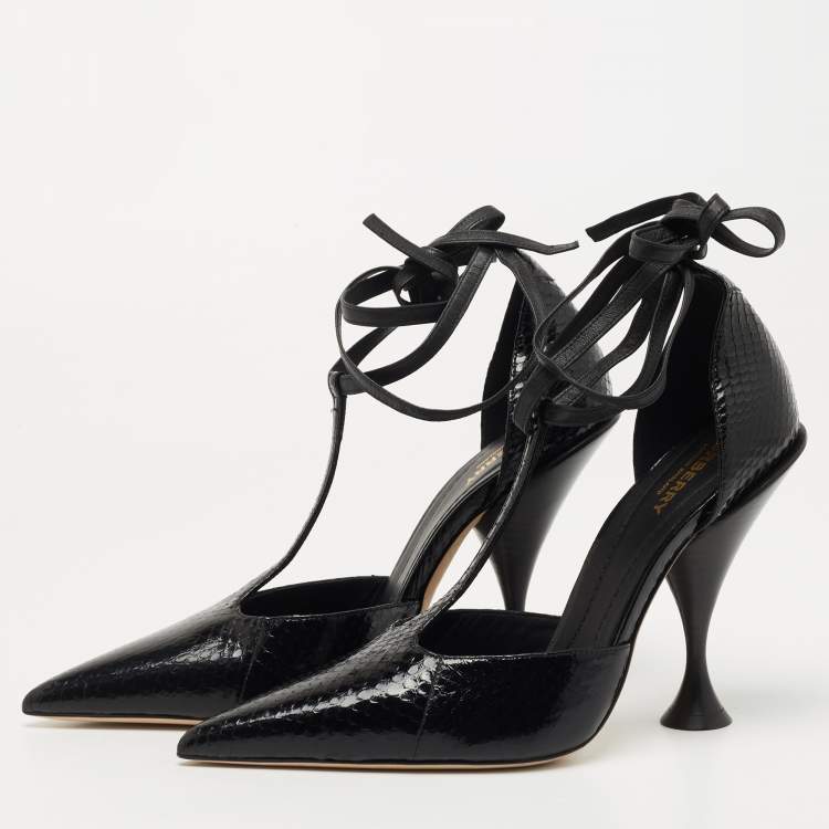 Pre Owned  Burberry Black Snakeskin Pointed Toe Wellton Pumps Size 39.5