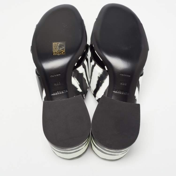 Pre Owned Burberry Black/White Leather Castlebar Mules Size 38.5