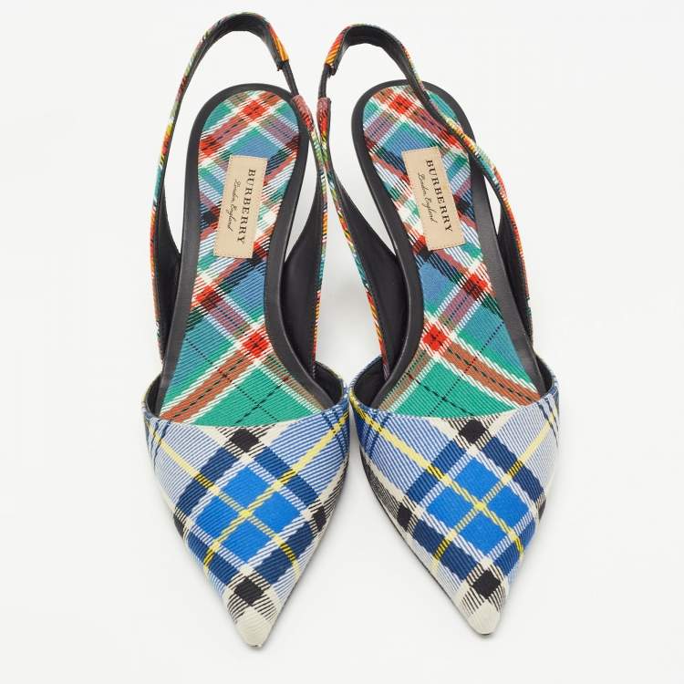 Pre Owned Burberry Multicolor Canvas Annice Tartan Slingback Pumps Size 40