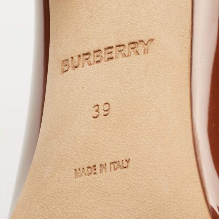 Pre Owned Burberry  Brown Patent Leather Embellished Pumps Size 39