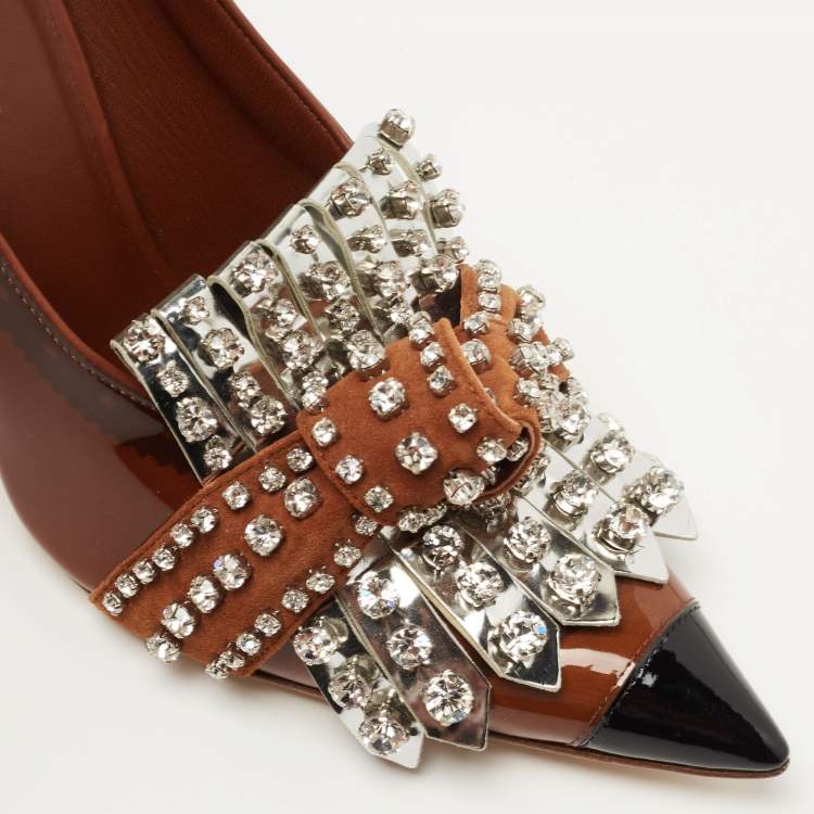 Pre Owned Burberry  Brown Patent Leather Embellished Pumps Size 39