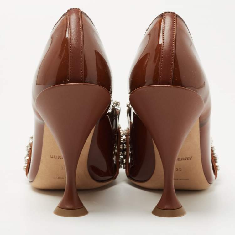 Pre Owned Burberry  Brown Patent Leather Embellished Pumps Size 39
