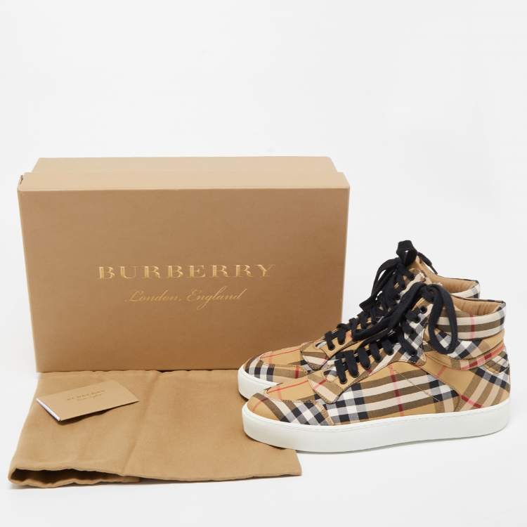 Pre Owned Burberry Brown House Check Canvas High Top Sneakers Size 37