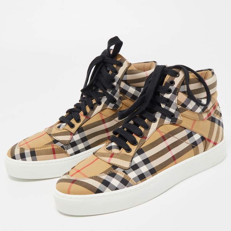 Burberry Brown House Check Canvas High Top Sneakers Size 37 Burberry