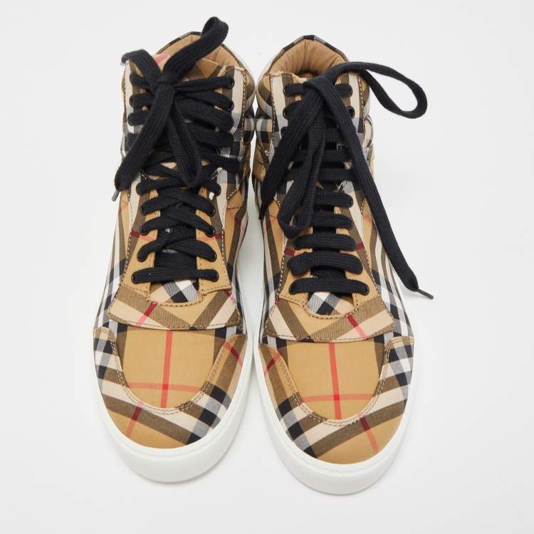 Pre Owned Burberry Brown House Check Canvas High Top Sneakers Size 37