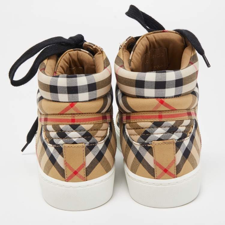 Pre Owned Burberry Brown House Check Canvas High Top Sneakers Size 37