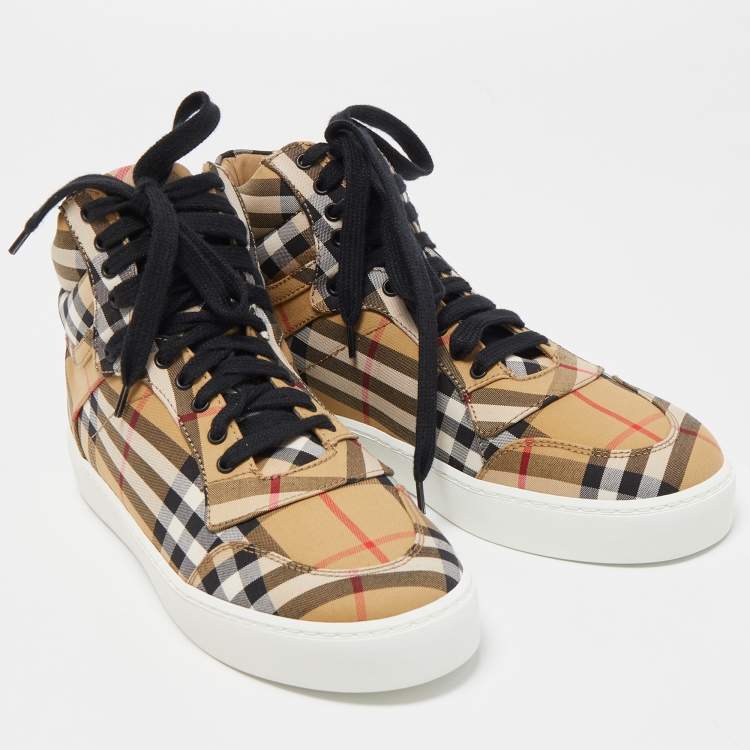 Pre Owned Burberry Brown House Check Canvas High Top Sneakers Size 37