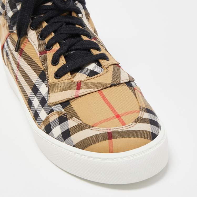 Pre Owned Burberry Brown House Check Canvas High Top Sneakers Size 37