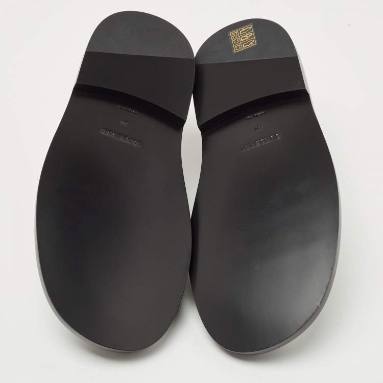 Pre Owned Burberry Black/White Leather Zebra Print T Bar Loafers Size 37