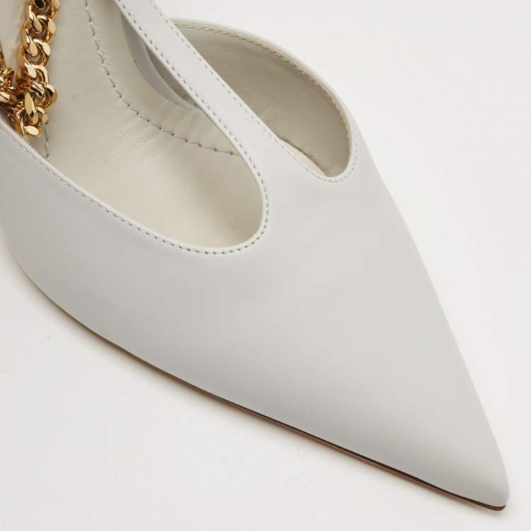Pre Owned Burberry Pebble Grey Leather Welton Chain Detail T-Strap Ankle-Tie Pumps Size 39