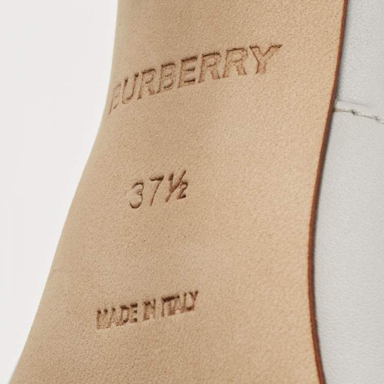 Pre Owned Burberry Pebble Grey Leather Welton Chain Detail T Strap Ankle Tie Pumps Size 37.5