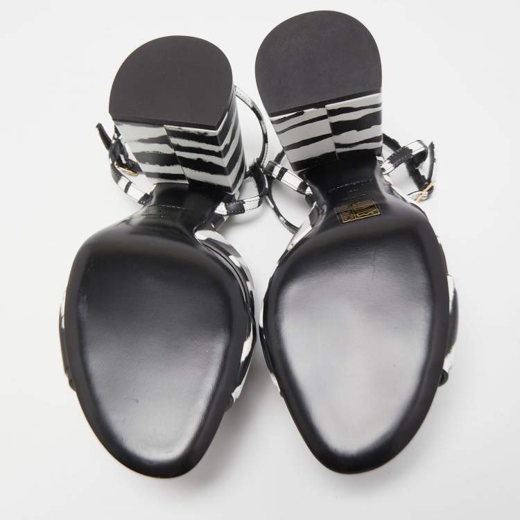 مملوكة مسبقًا Burberry Black/White Leather Castlebar Ankle Strap Sandals Size 40