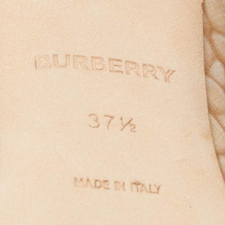 Pre Owned Burberry Brown/ Beige Coated Canvas Ankle Strap Pointed Toe Pumps Size 37.5 