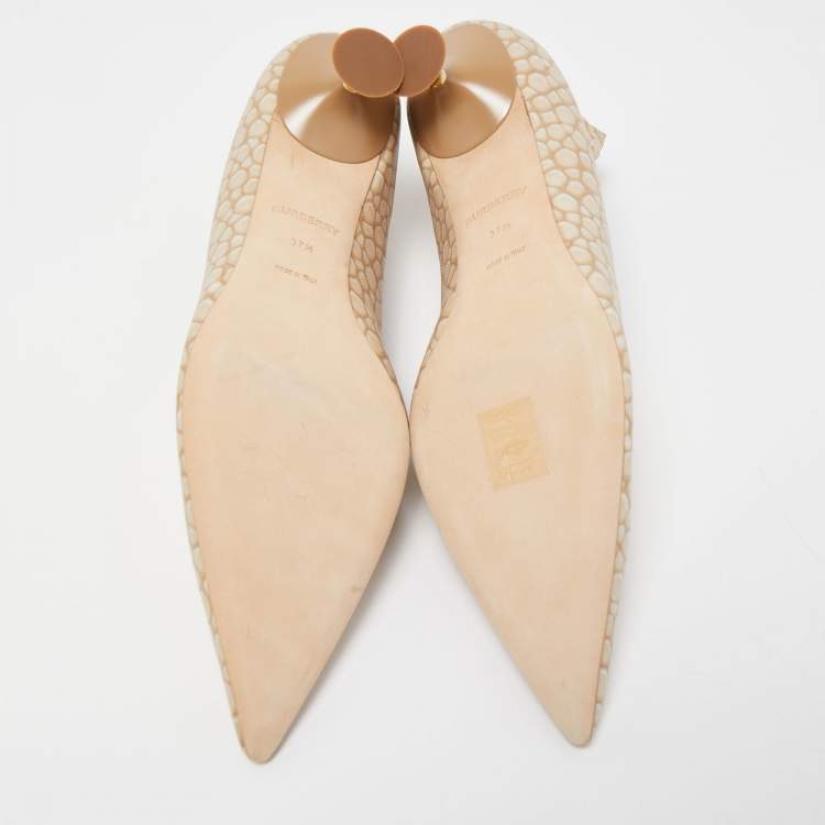 Pre Owned Burberry Brown/ Beige Coated Canvas Ankle Strap Pointed Toe Pumps Size 37.5 