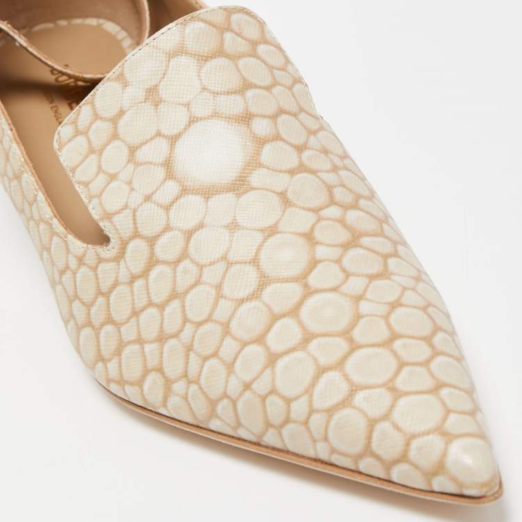 Pre Owned Burberry Brown/ Beige Coated Canvas Ankle Strap Pointed Toe Pumps Size 37.5 