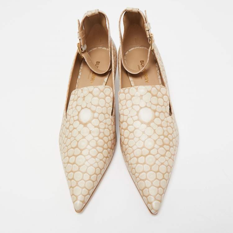 Pre Owned Burberry Brown/ Beige Coated Canvas Ankle Strap Pointed Toe Pumps Size 37.5 