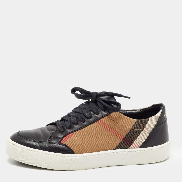 Pre Owned Burberry Black Housecheck Canvas and Leather low top  Sneakers Size 37.5