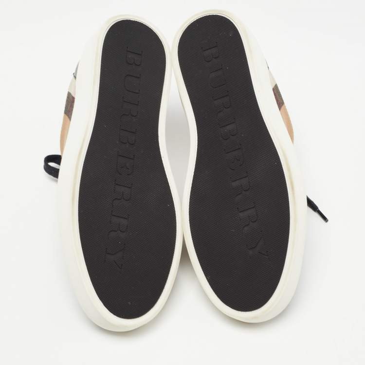 Pre Owned Burberry Black Housecheck Canvas and Leather low top  Sneakers Size 37.5