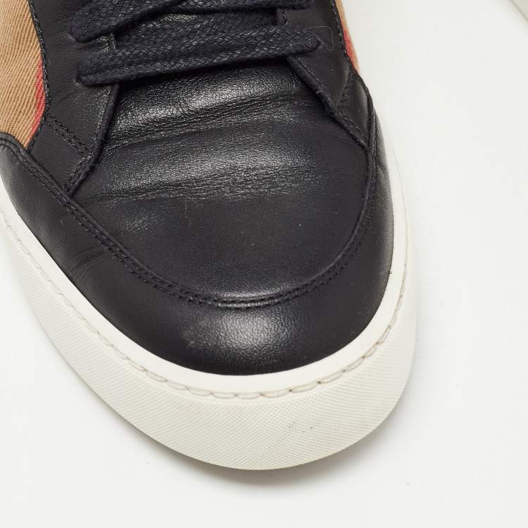 Pre Owned Burberry Black Housecheck Canvas and Leather low top  Sneakers Size 37.5