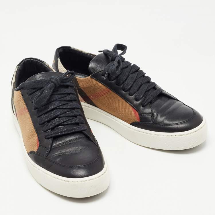 Pre Owned Burberry Black Housecheck Canvas and Leather low top  Sneakers Size 37.5