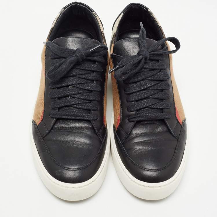 Pre Owned Burberry Black Housecheck Canvas and Leather low top  Sneakers Size 37.5