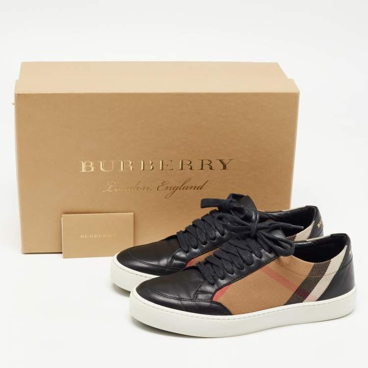 Pre Owned Burberry Black Housecheck Canvas and Leather low top  Sneakers Size 37.5
