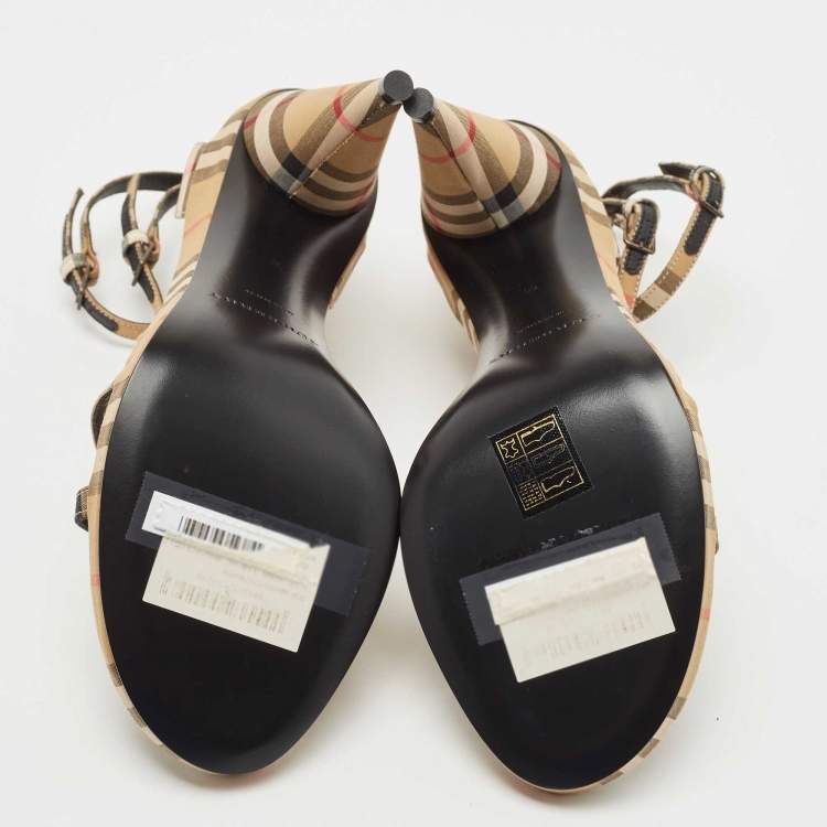 مملوكة مسبقًا Burberry Beige Novacheck Fabric Hans T Strap Sandals Size 39