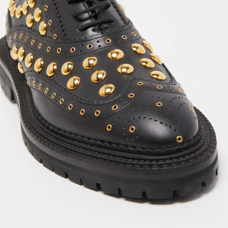 Pre Owned Burberry Black Leather Deardown Studded Platform Oxfords Size 40