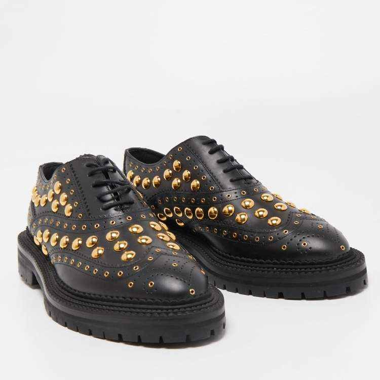 Pre Owned Burberry Black Leather Deardown Studded Platform Oxfords Size 40