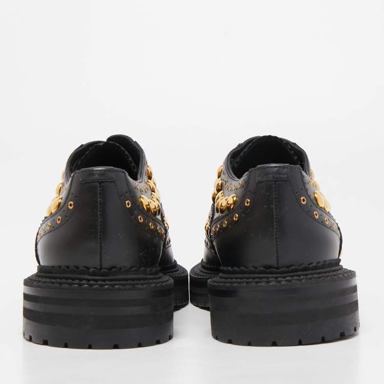 Pre Owned Burberry Black Leather Deardown Studded Platform Oxfords Size 40