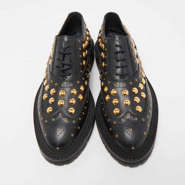 Pre Owned Burberry Black Leather Deardown Studded Platform Oxfords Size 40
