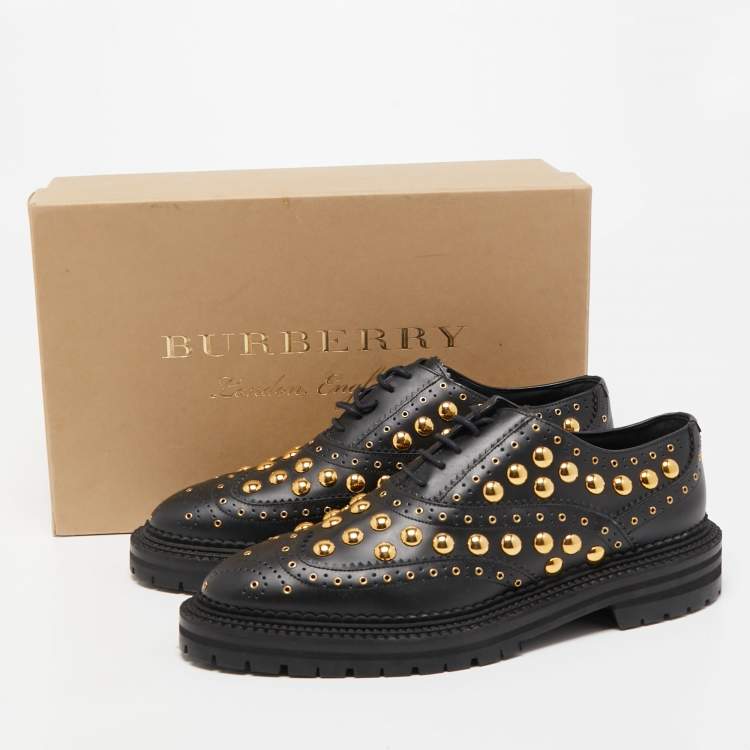 Pre Owned Burberry Black Leather Deardown Studded Platform Oxfords Size 40