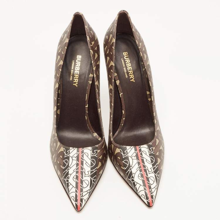 Pre Owned  Burberry Multicolor TB Monogram Leather Pointed Pumps Size 37.5