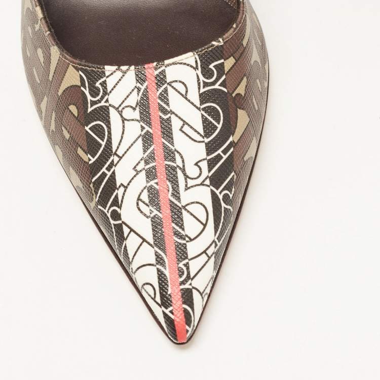 Pre Owned  Burberry Multicolor TB Monogram Leather Pointed Pumps Size 37.5