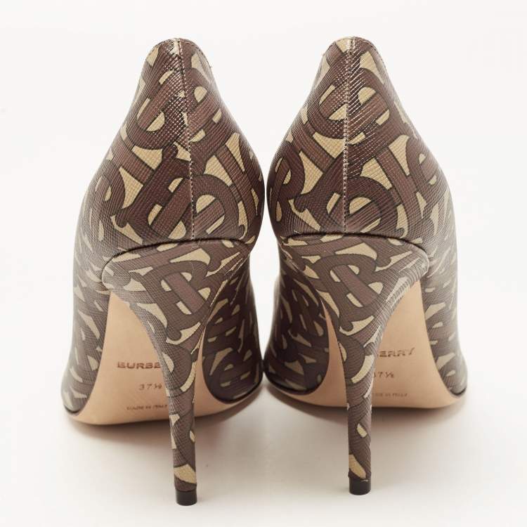 Pre Owned  Burberry Multicolor TB Monogram Leather Pointed Pumps Size 37.5