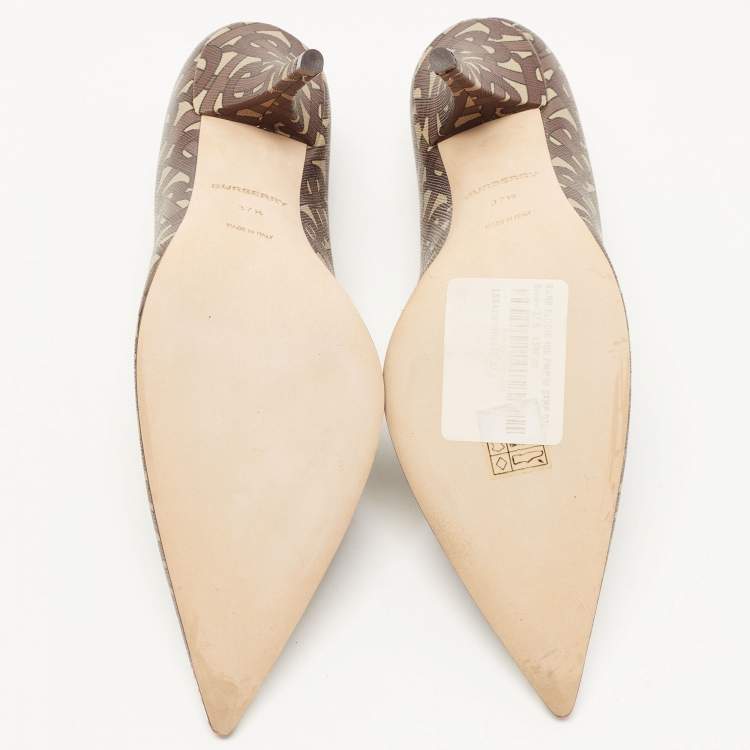 Pre Owned  Burberry Multicolor TB Monogram Leather Pointed Pumps Size 37.5