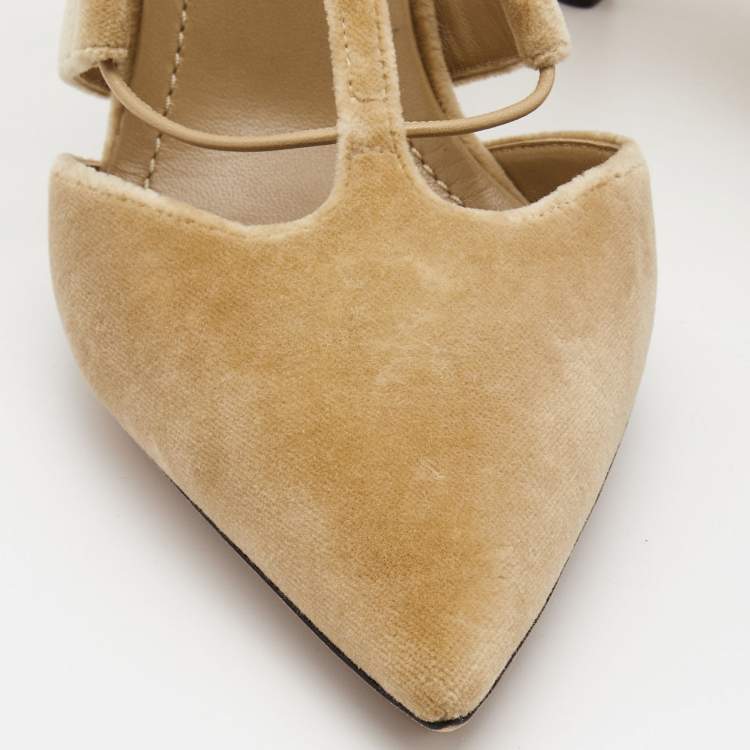 Pre Owned Burberry Beige Velvet Pointed Toe Strappy Pumps Size 38