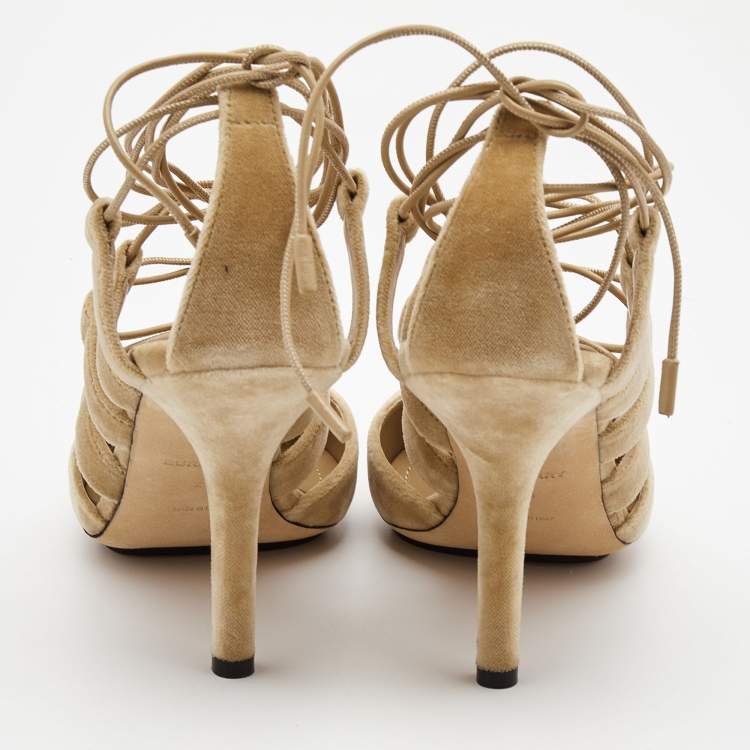 Pre Owned Burberry Beige Velvet Pointed Toe Strappy Pumps Size 38