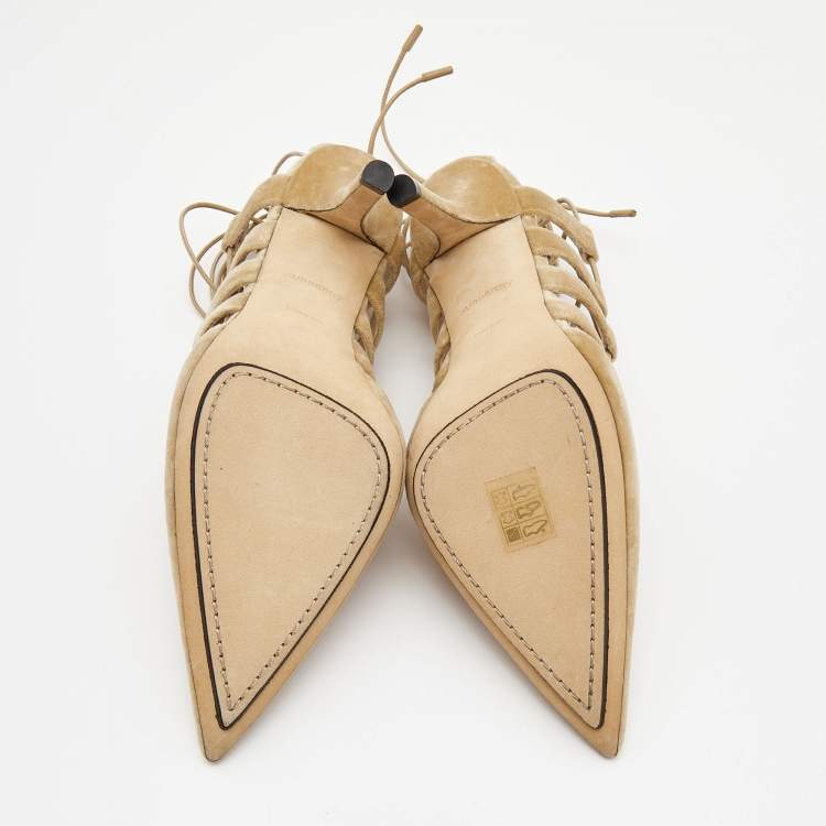 Pre Owned Burberry Beige Velvet Pointed Toe Strappy Pumps Size 38
