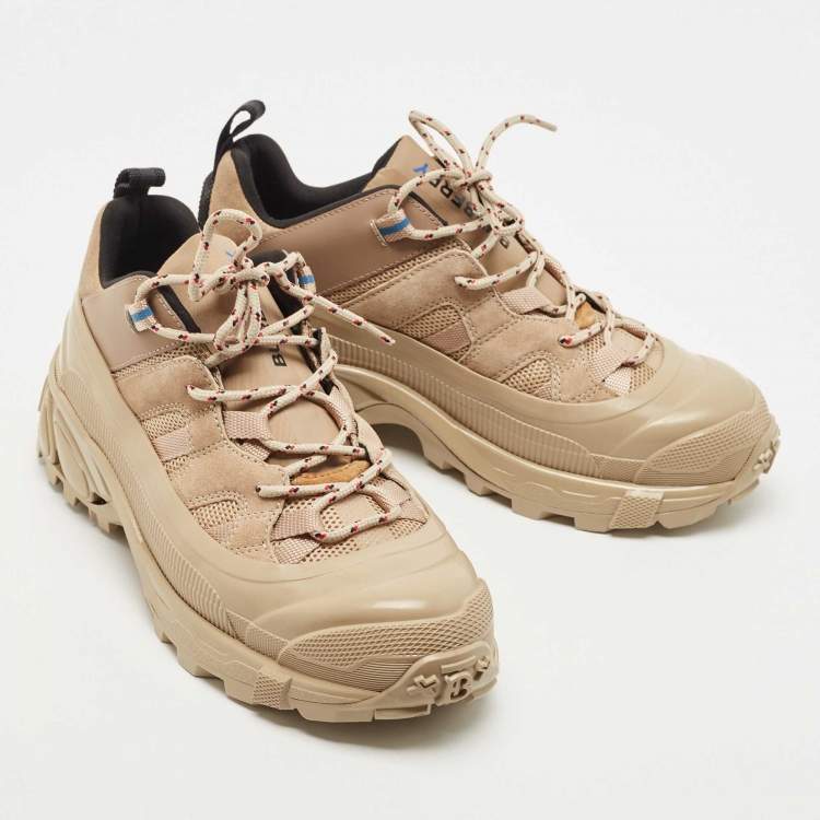 Pre Owned Burberry Beige Suede And Fabric Arthur Low Top Sneakers Size 38
