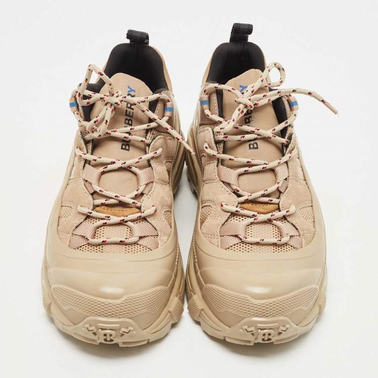Pre Owned Burberry Beige Suede And Fabric Arthur Low Top Sneakers Size 38