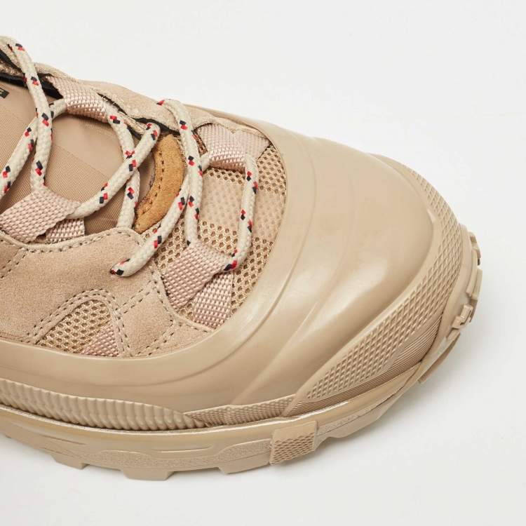 Pre Owned Burberry Beige Suede And Fabric Arthur Low Top Sneakers Size 38