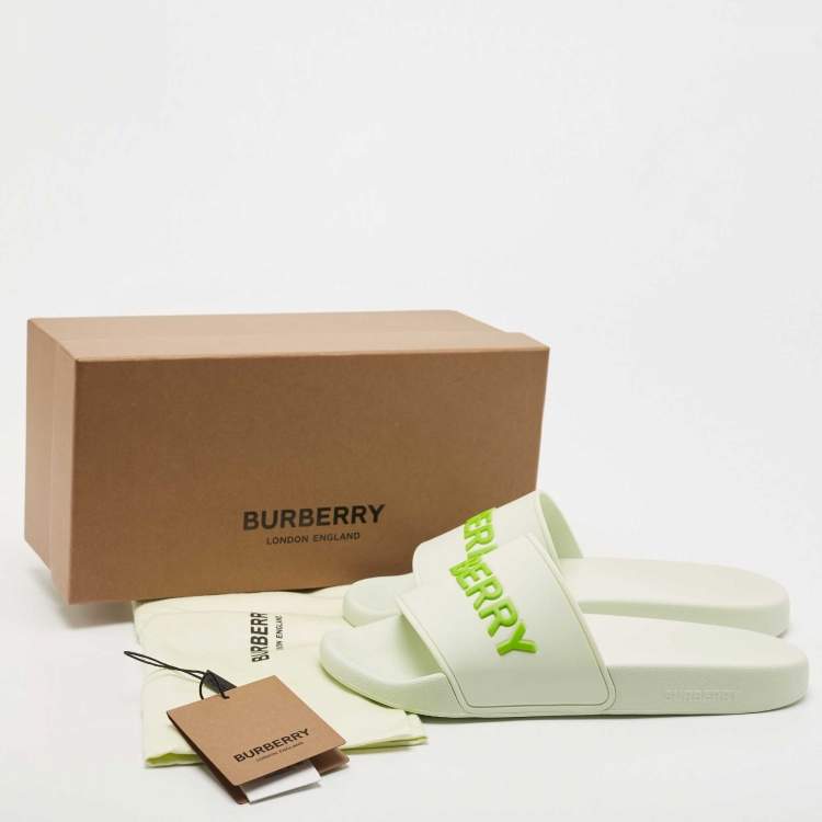 Pre Owned Burberry Green Rubber logo Embossed slides Size 39