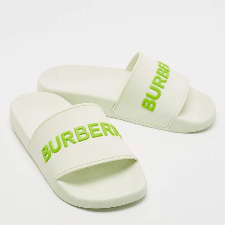 Pre Owned Burberry Green Rubber logo Embossed slides Size 39