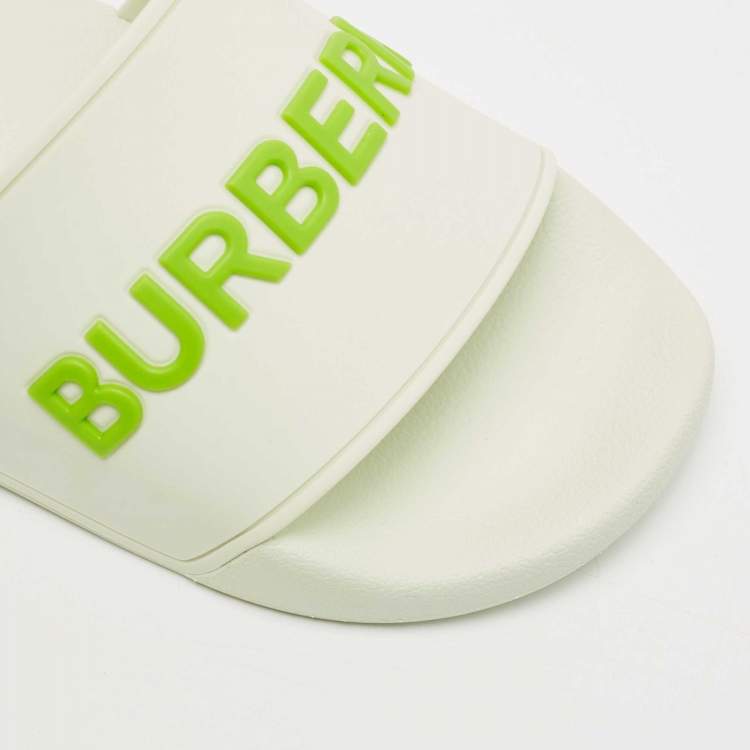 Pre Owned Burberry Green Rubber logo Embossed slides Size 39