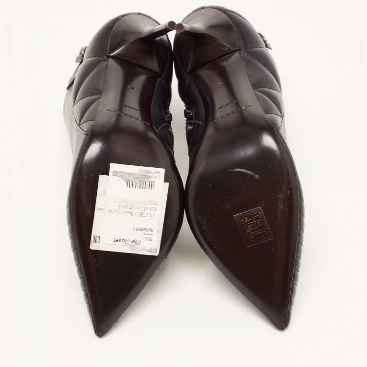 Pre Owned Burberry Black Quilted Leather Alexandra Pointed Toe Ankle Boots Size 40